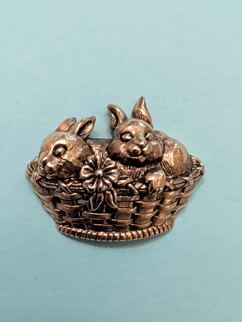 Vintage Bronze Tone Bunny Basket Brooch